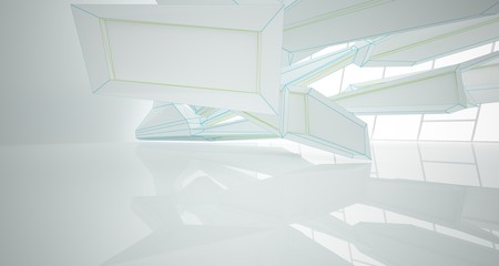 Abstract drawing white parametric interior. 3D illustration and rendering.