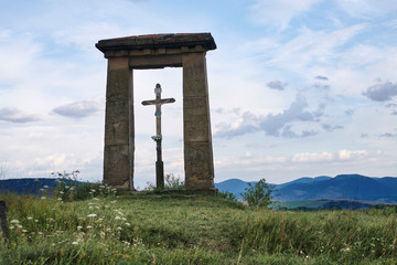 Fototapeta na wymiar Photograph of a Christian monument near Spis Castle, Slovakia