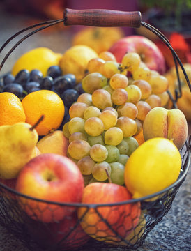 Fresh seasonal fruits in the basket
