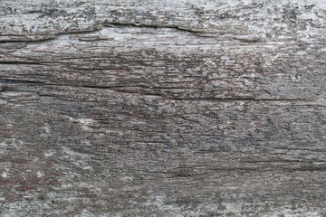 Old gray-brown natural wood background in the form of a board with cracks, knots and a rough surface