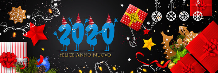 2020 New Year Italian greeting card (Felice Anno Nuovo 2020). Italian 2020 New Year Version. Italian 2020 Happy New Year background Version.