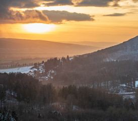 Sunset over village Rohdental in Germany .