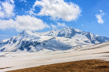Oshten mountain peak at Lagonaki Highlands in West Caucasus. Scenic spring sunny day bluesky landscape