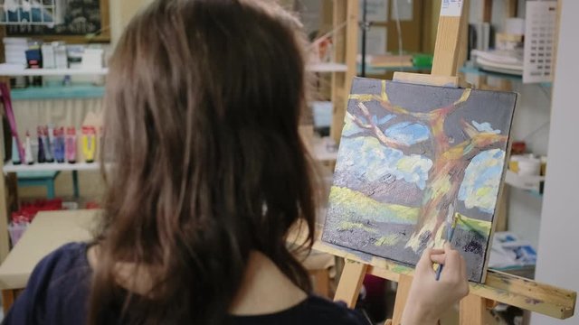 Creating oil landscape painting