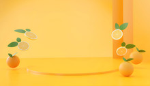 Abstract Orange fruits stage mock up, template for menu and advertising product, 3d rendering.