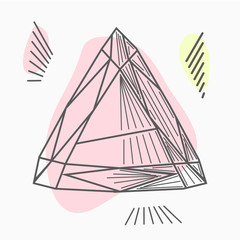 hand drawn line art crystals and leafs, moths, rose inside gems, isolated objects. Black and white transparent terrariums.