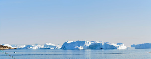 Panorama der Diskobucht mit Eisberge, Grönland