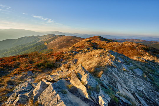 Landscape of Bieszczady mountains in autumn
