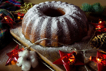 Homemade Christmas or New Year Cake with Icing Sugar
