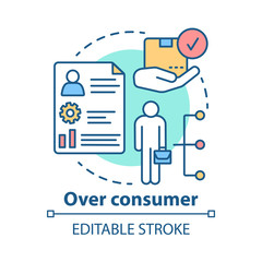 Over consumer concept icon. Increasing goods consumption idea thin line illustration. Buying products. Promotion of customers interests. Vector isolated outline drawing. Editable stroke