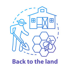 Back to the land blue concept icon. Agrarian movement idea thin line illustration. Living in commune. Farming and beekeeping. Smallholding. Vector isolated outline drawing. Editable stroke