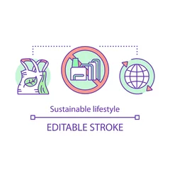 Fototapeten Sustainable lifestyle concept icon. Reducing unnecessary waste idea thin line illustration. Recycling, eco bags. Natural resource consumption. Vector isolated outline drawing. Editable stroke © bsd studio