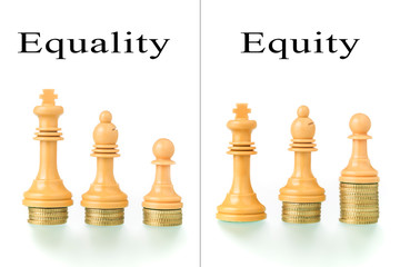 photo montage with two conceptual photographs that show the concepts of equality and equity.