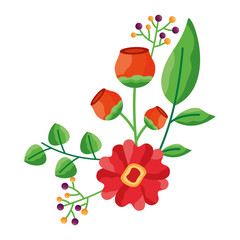 Isolated flowers with leaves ornament design