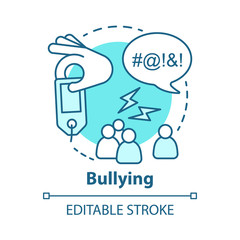 Verbal and social bullying concept icon. Harassment, social abuse and violence idea thin line illustration. Antisocial aggressive behaviour. Vector isolated outline drawing. Editable stroke