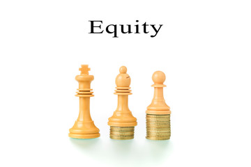 Conceptual photo with chess pieces and coins showing the concept of social equity.