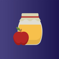 Flat icon of honey with apple for Rosh Hashanah
