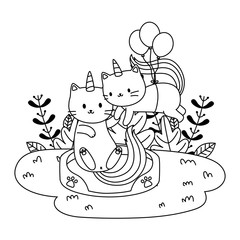 Unicorn cats cartoons vector design