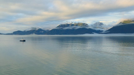 Early fall morning salmon fishing in Alaska 