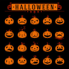 Halloween pumpkins emotions vector design elements set