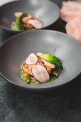 Swordfish with Grilled Avocado and Radishes, Fine dining