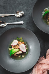 Swordfish with Grilled Avocado and Radishes, Fine dining