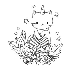 Unicorn cat cartoon vector design
