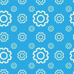 Seamless pattern with setting icons. White repeat linear objects on the blue background. Usable for web banners, cards, posters, wrapping paper, packaging, cover. Vector illustration