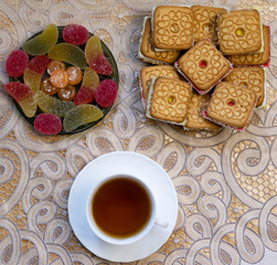 Delicious marmalade and candy on a plate