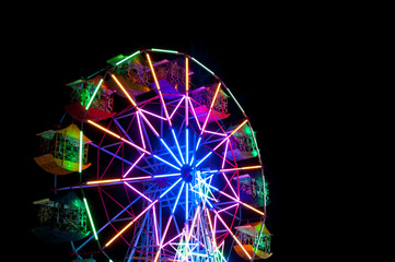 Colourful Ferris wheel on a beautiful night,Colourful Vintage Ferris wheel