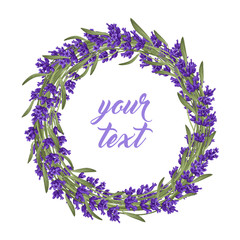 The lavender wreath with frame of flowers. vector EPS 10