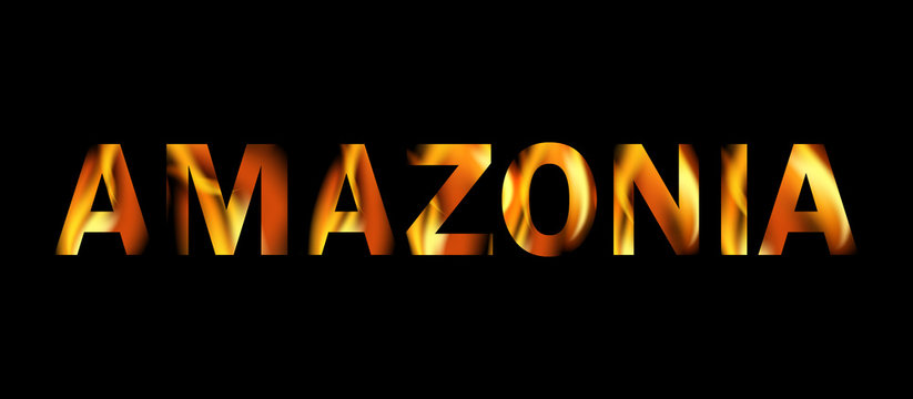 The word Amazonia written with fire