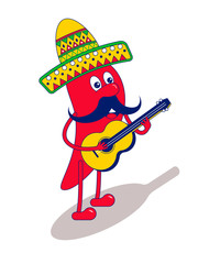 Mexican mariachi chilli pepper with yellow guitar