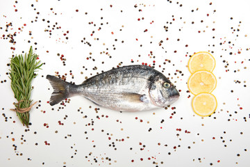 Fresh Dorado Fish isolated on white background ingredients for cooking. View from above.
