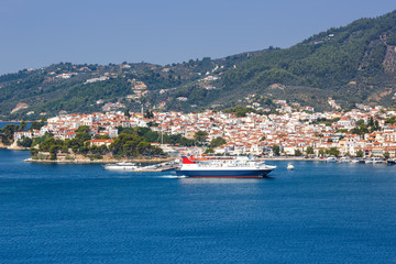 Fototapeta na wymiar Skiathos island Greece city overview town Mediterranean Sea Aegean landscape travel