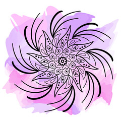 Geometric mandala on purple pink background. Digital illustration.  