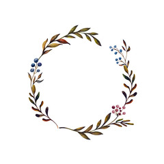 Minimalistic wreath of autumn plants