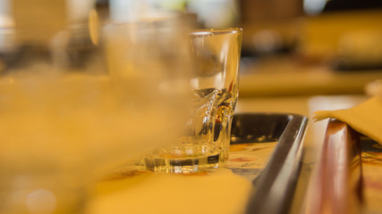 Fototapeta na wymiar glass cup on a tray in a cafe