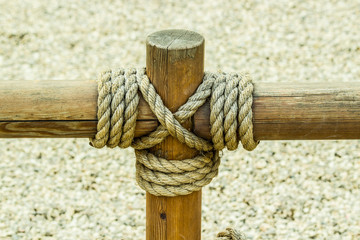 strong knot from a broom on the street in the daytime on a blurry background