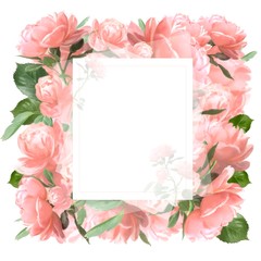 Beautiful pink roses vintage floral frame for wedding invitations . frame with flowers