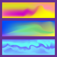 Abstract fluid 3d shapes trendy liquid colors banners set. Graphic mountain composition illustration. Modern template for brochure, leaflet, flyer, cover, catalog in square size.