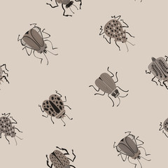 Folk Art Seamless Pattern With Bugs.