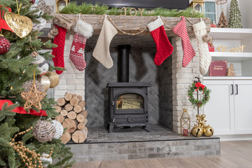 Christmas decorations in a modern farmhouse