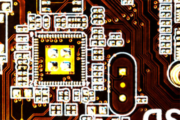 A fragment of a microelectronic circuit Board