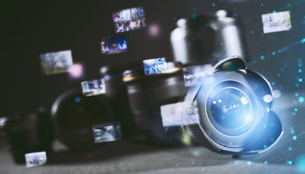 Professional set of lens for reflex camera with light effects