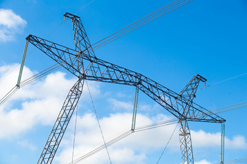 electricity distribution station. high voltage electric transmission tower.electricity transmission...