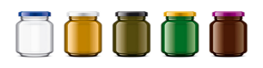 Set of Colored Glass Jar. 