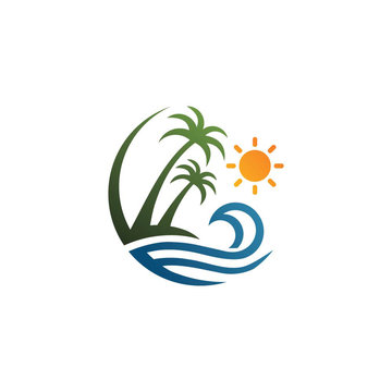 creative tree coconut and landscape logo template