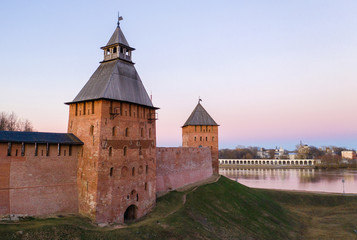 Fototapeta na wymiar Old towers of Novgorod Kremlin, Veliky Novgorod, Russia