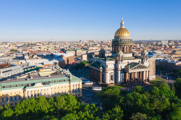 Fototapeta na wymiar Saint Petersburg. Saint Isaac's Cathedral. Museums of Petersburg. St. Isaac's Square. Summer in St. Petersburg. St. Aerial view frome drone. Russia